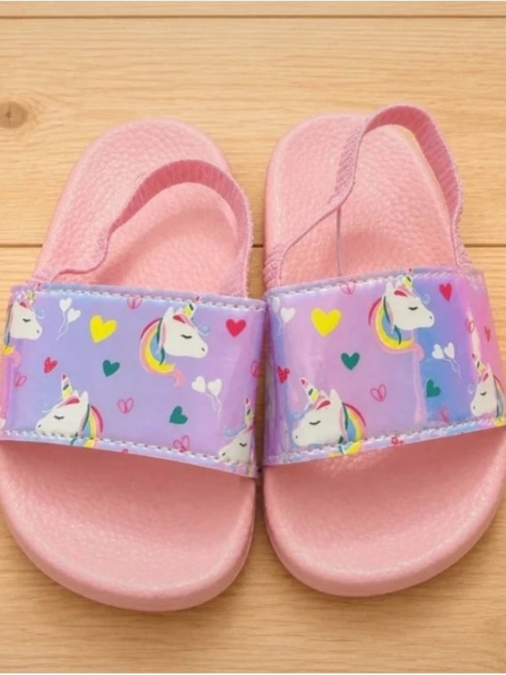 Girls' Pink Unicorn Slide Sandals with Purple Strap